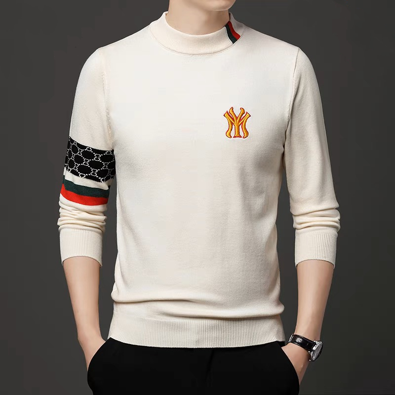 Winter Clothing Brand - Suéter masculino bordado com gola redonda,