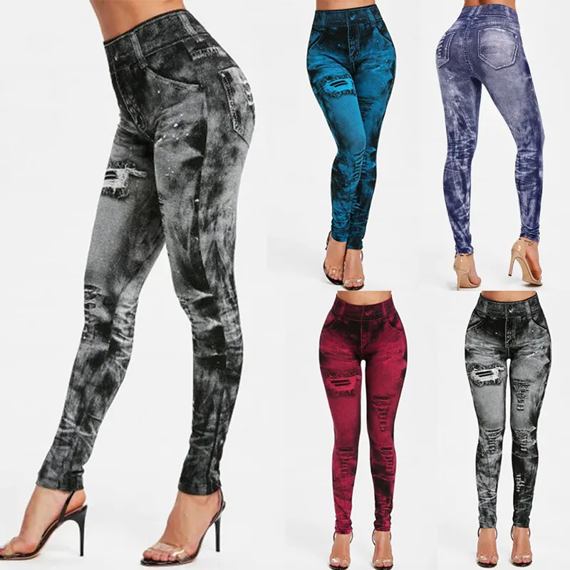 Winter Clothing On Sale - Mulheres imitação de jeans estiramento leggings