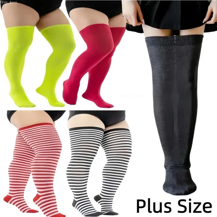 Winter Clothing Leg Warmers - Meias Pretas Listradas até a Coxa