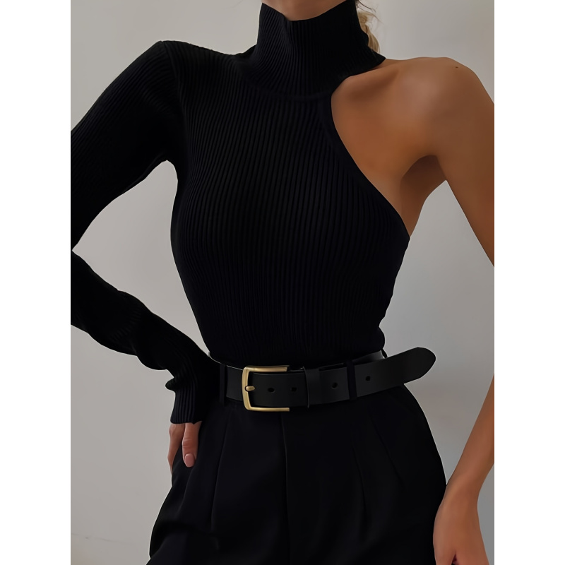 Winter Clothing Women'S - Body de Malha Canelada Assimétrico de