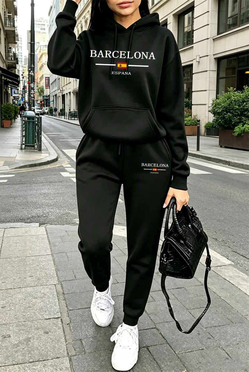 Winter Clothing Outdoor - Conjunto Esportivo Feminino Estampado, Moletom Casual